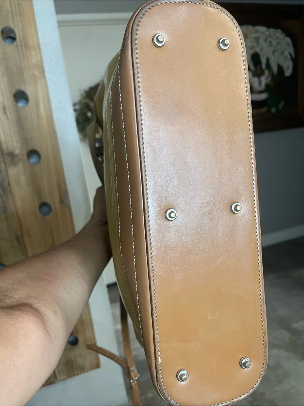 Dooney & Bourke Beige Canvas Tote with Brown Leather & Bamboo Handles